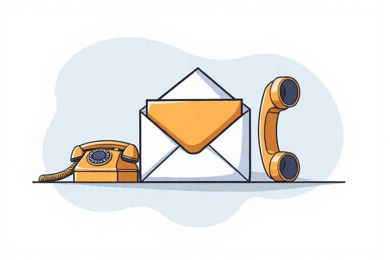 Illustrazione di una busta da lettera, un telefono e un'icona di localizzazione, che rappresentano i metodi di contatto.